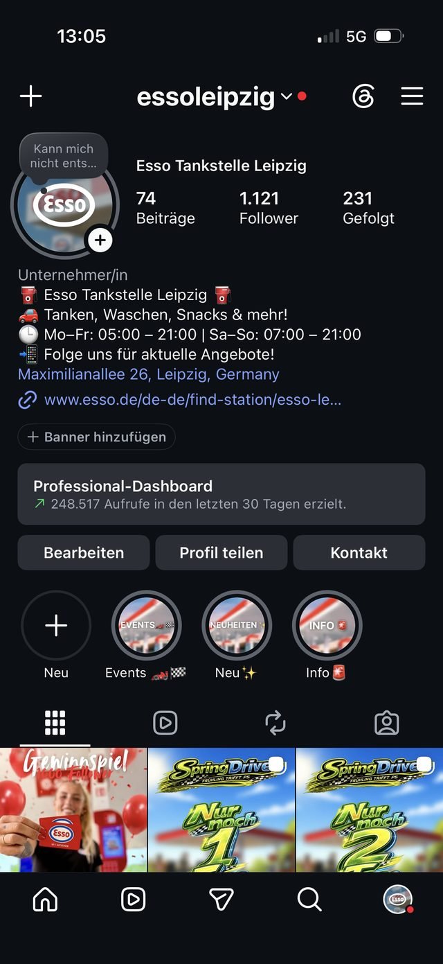 Instagram-Profil eines betreuten Standorts